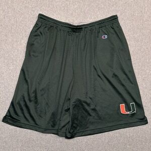 Champion Miami Hurricanes Mesh Shorts Mens‎ 2XL Green Stretch Y2K NCAA 8"